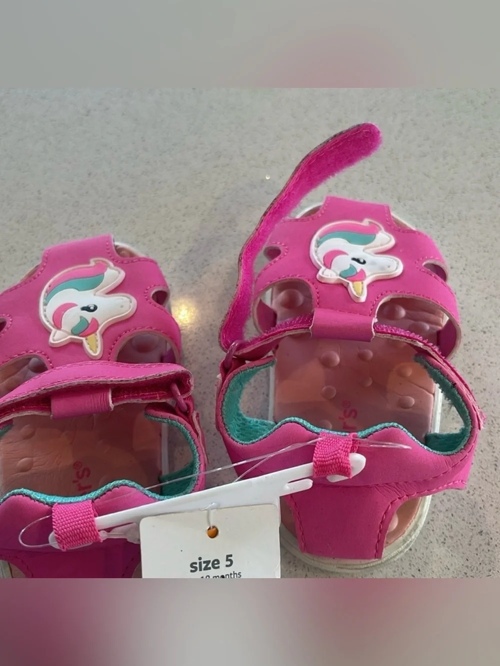 Carter's Bright Pink Unicorn Strap Toddler Sandals Sz 5